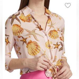 L’Agence Women’s Pink Camille Sea Shells Print 3/4 Sleeve Blouse Top Size S